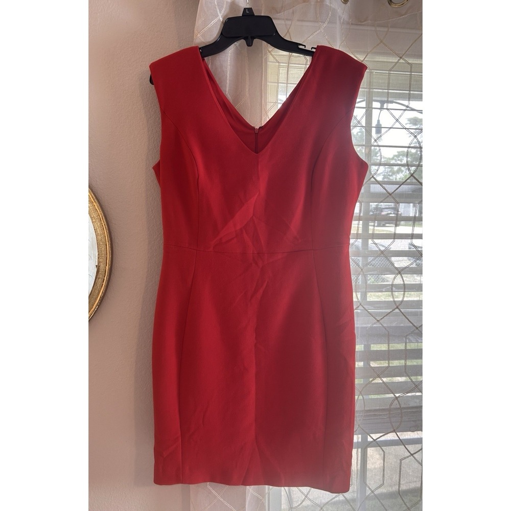 MNG Suit Red V Neck Sleeveless Dress Women's Padded Shoulders Size 10